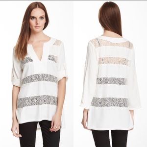 BCBG MAXAZRIA Erid Lace Striped Blouse Top Shirt White Size Medium